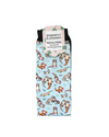 socks with otters in brown and orange on a. blue background equestrian fashion outiffets