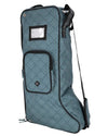 Blue patterned boot bag with a strap on a white background Equestrian fashion outfitters