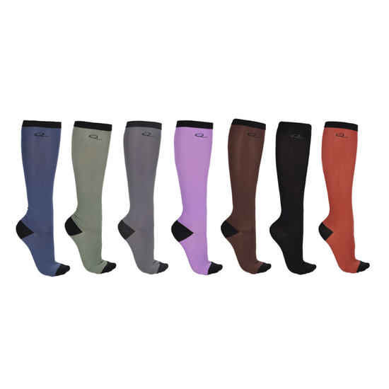 various colour knee socks with Q logo on white background equestrian fashion outfitters
