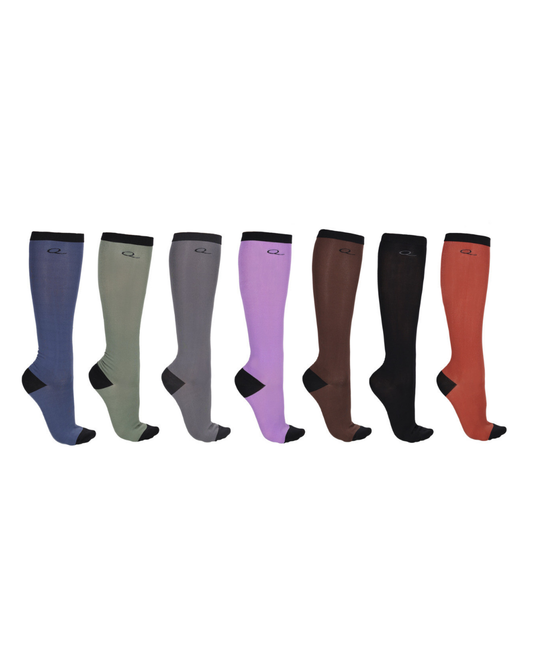 various colour knee socks with Q logo on white background equestrian fashion outfitters