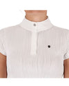 White QHP show shirt with short sleeves and a collar on a white background equestrian fashion outfitters