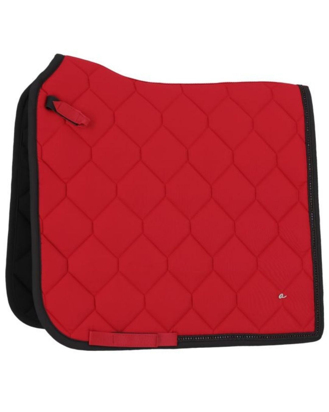 Red quilted saddle pad with black border on a white background Equestrian Fashion Outfitters
