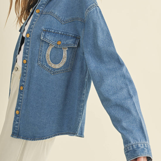 Rhinestone Horseshoe Denim Top  Cloud Ten - Equestrian Fashion Outfitters