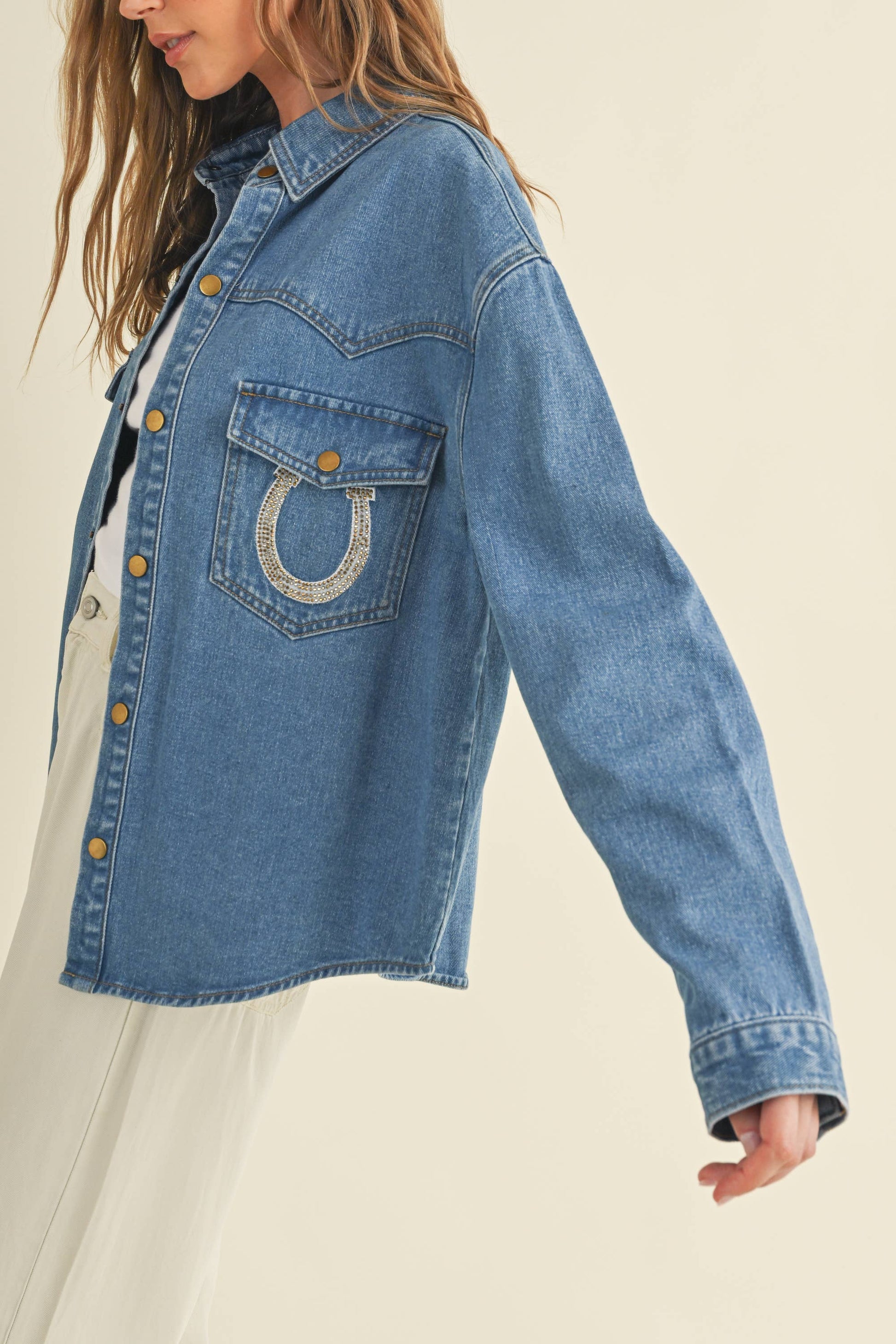 Rhinestone Horseshoe Denim Top  Cloud Ten - Equestrian Fashion Outfitters