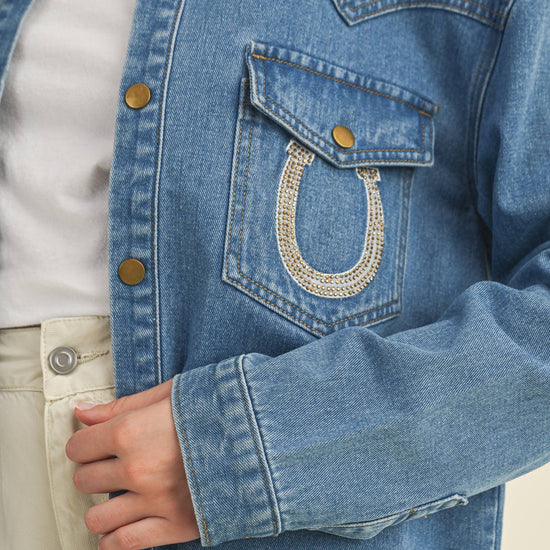 Rhinestone Horseshoe Denim Top  Cloud Ten - Equestrian Fashion Outfitters