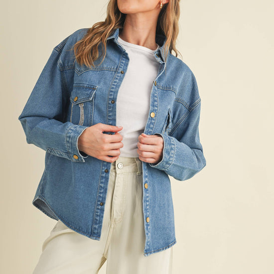 Rhinestone Horseshoe Denim Top  Cloud Ten - Equestrian Fashion Outfitters