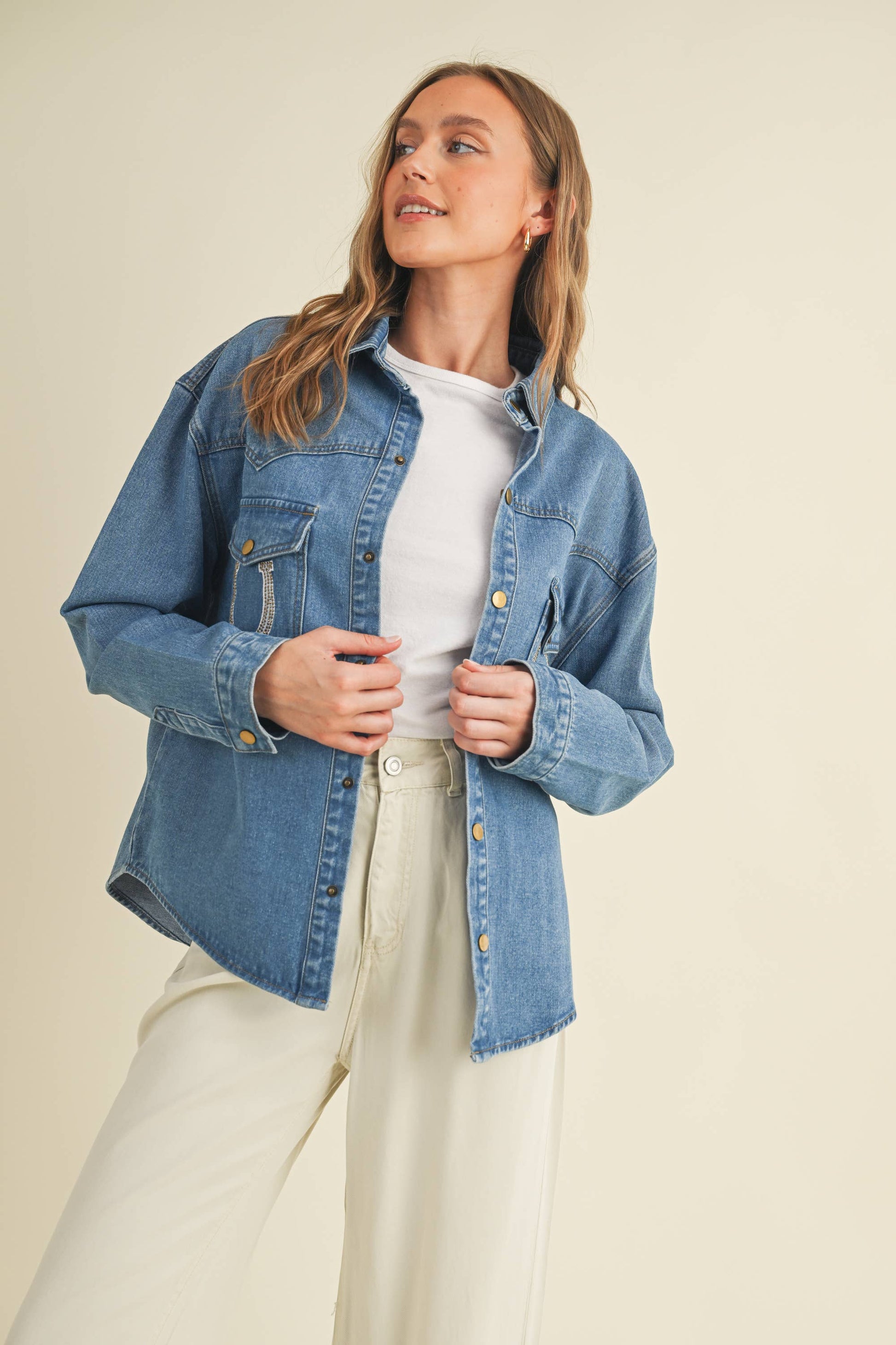 Rhinestone Horseshoe Denim Top  Cloud Ten - Equestrian Fashion Outfitters