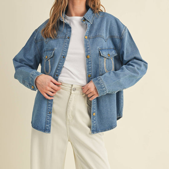 Rhinestone Horseshoe Denim Top  Cloud Ten - Equestrian Fashion Outfitters