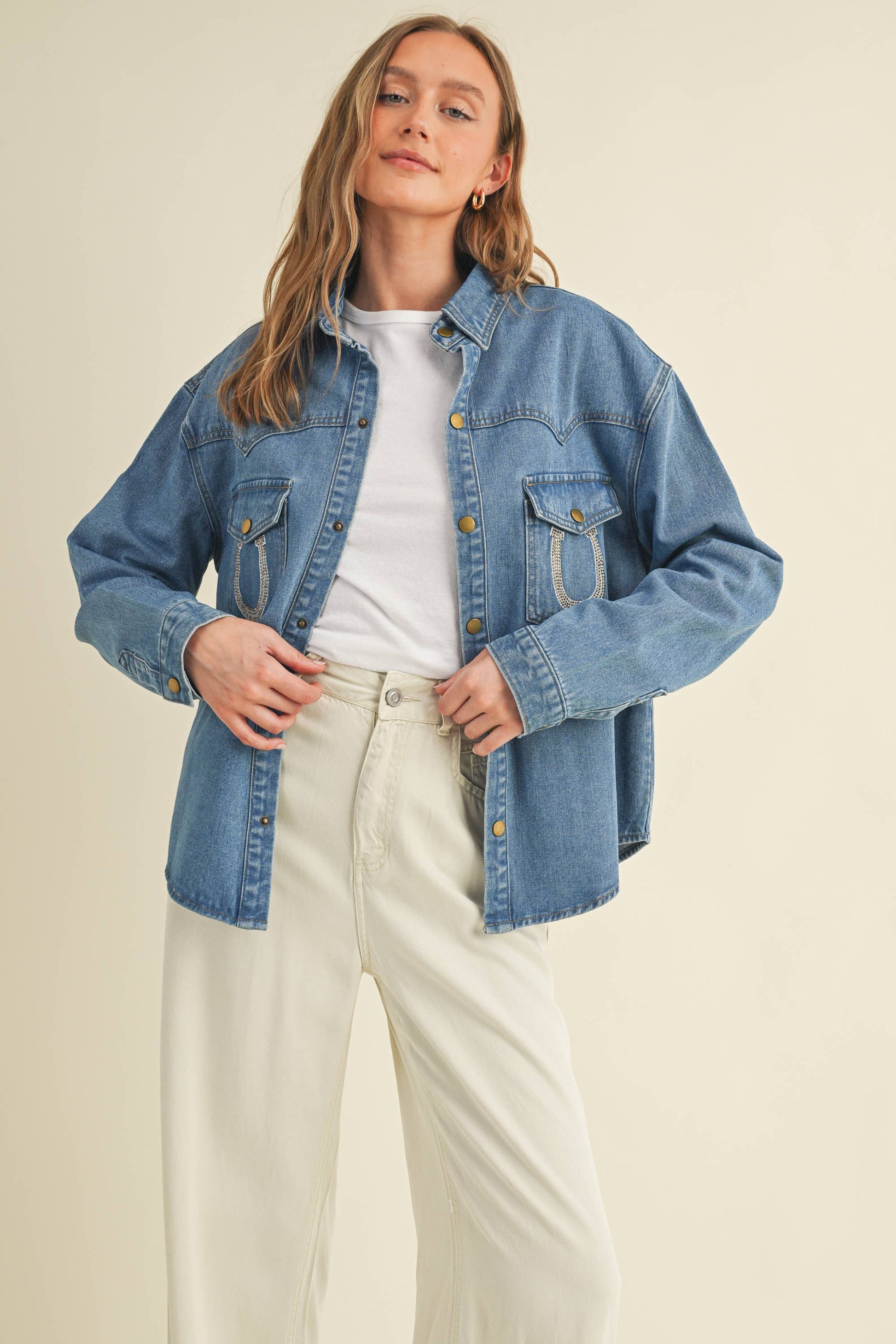 Rhinestone Horseshoe Denim Top  Cloud Ten - Equestrian Fashion Outfitters