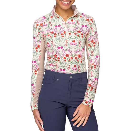 Kastel Red Scandinavian Berries 1/4 Zip L/S Top Shirts & Tops Kastel - Equestrian Fashion Outfitters