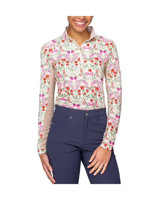 Kastel Red Scandinavian Berries 1/4 Zip L/S Top Shirts & Tops Kastel - Equestrian Fashion Outfitters