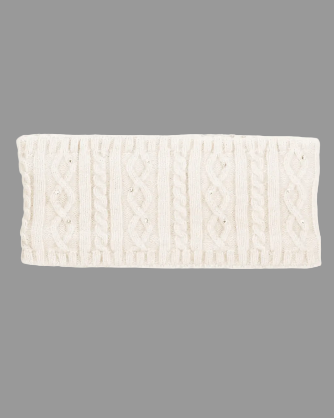 An off-white cable-knit headband with small pearl embellishments, shown flat against a solid cream background equestrian fashion outfitters