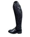 Black riding boot with intricate floral pattern on a white background petrie equestrian fashion outfitters