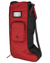 Red and black Boot  bag with a pocket and strap on a white background Equestrian fashion outfitters
