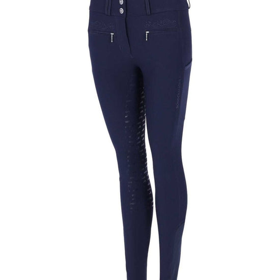 Navy blue riding pants with a white background schockemohle equestrian fashion outfitters