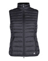 Black puffer vest on a white background