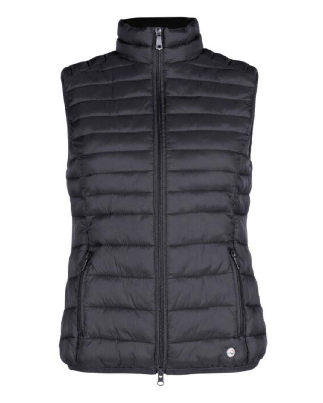 Black puffer vest on a white background