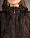 close up of woman wearing HKM Lauria Garrelli Arezzo Long Vest in brown 