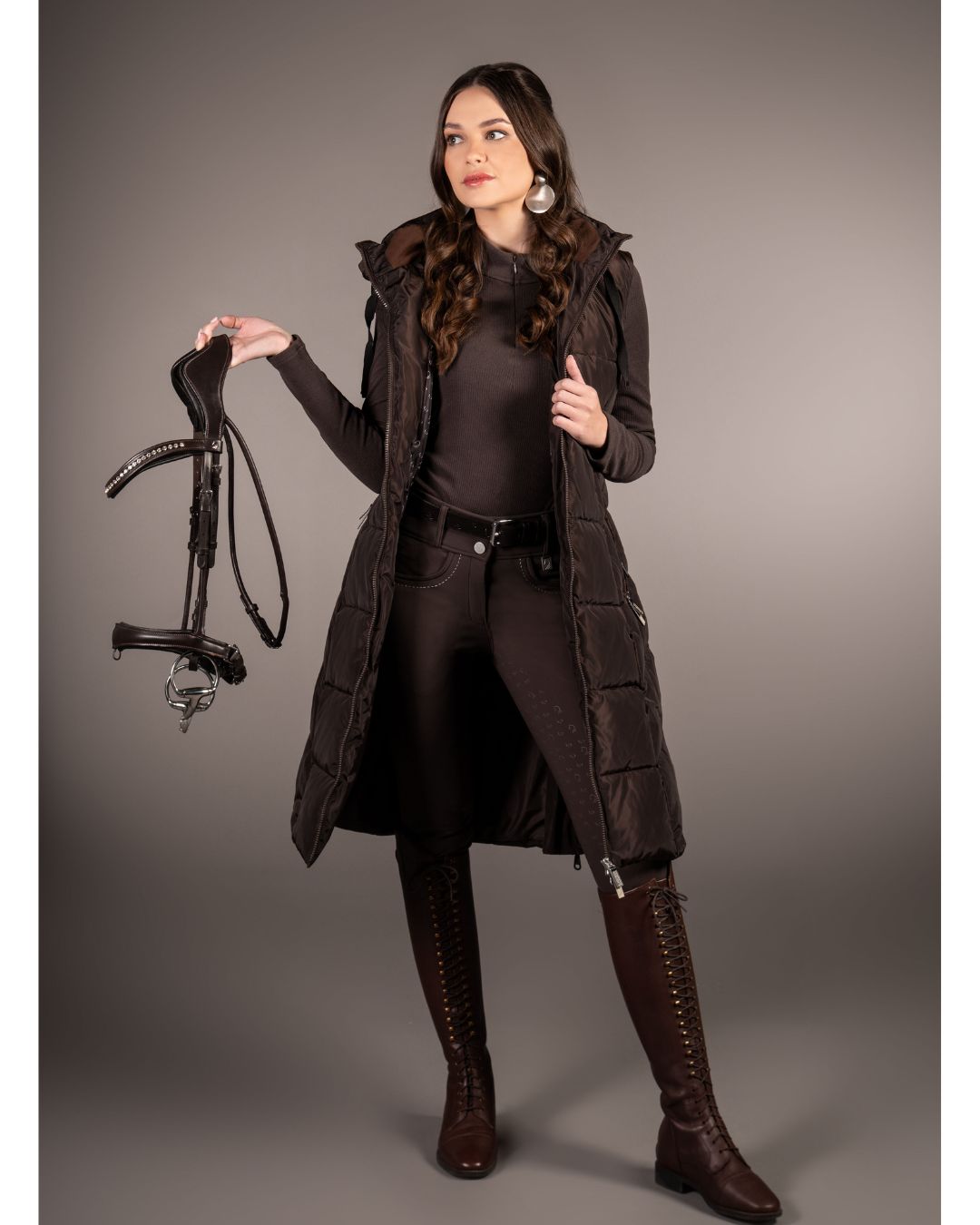 HKM Lauria Garrelli Arezzo Long Vest in brown on white background