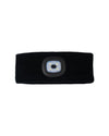 HKM Black headband with a built-in LED light on a white background