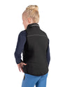Child wearing HKM Childrens Black heated vest with logo on a white background equestrian fashion outfitters