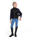 Child wearing HKM Childrens Black heated vest with logo on a white background equestrian fashion outfitters