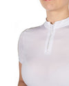 White equestrian show shirt with a zipper on a white background