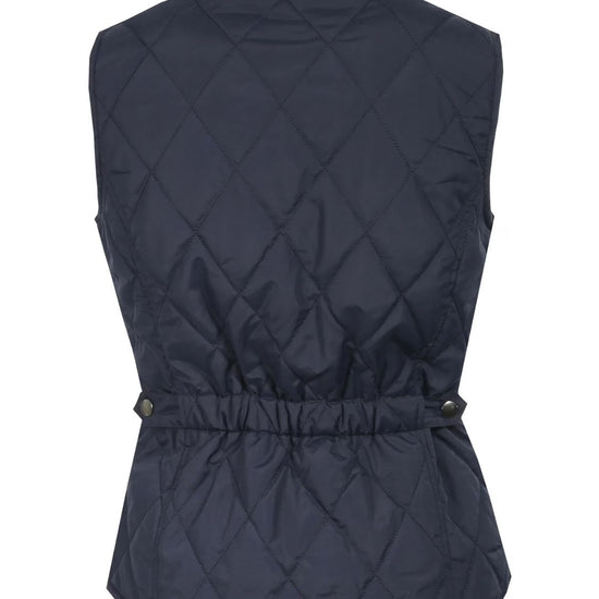 Navy quilted vest on a white background