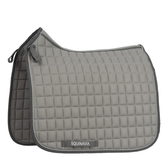 Gray quilted saddle pad with Equinavia branding on a white background