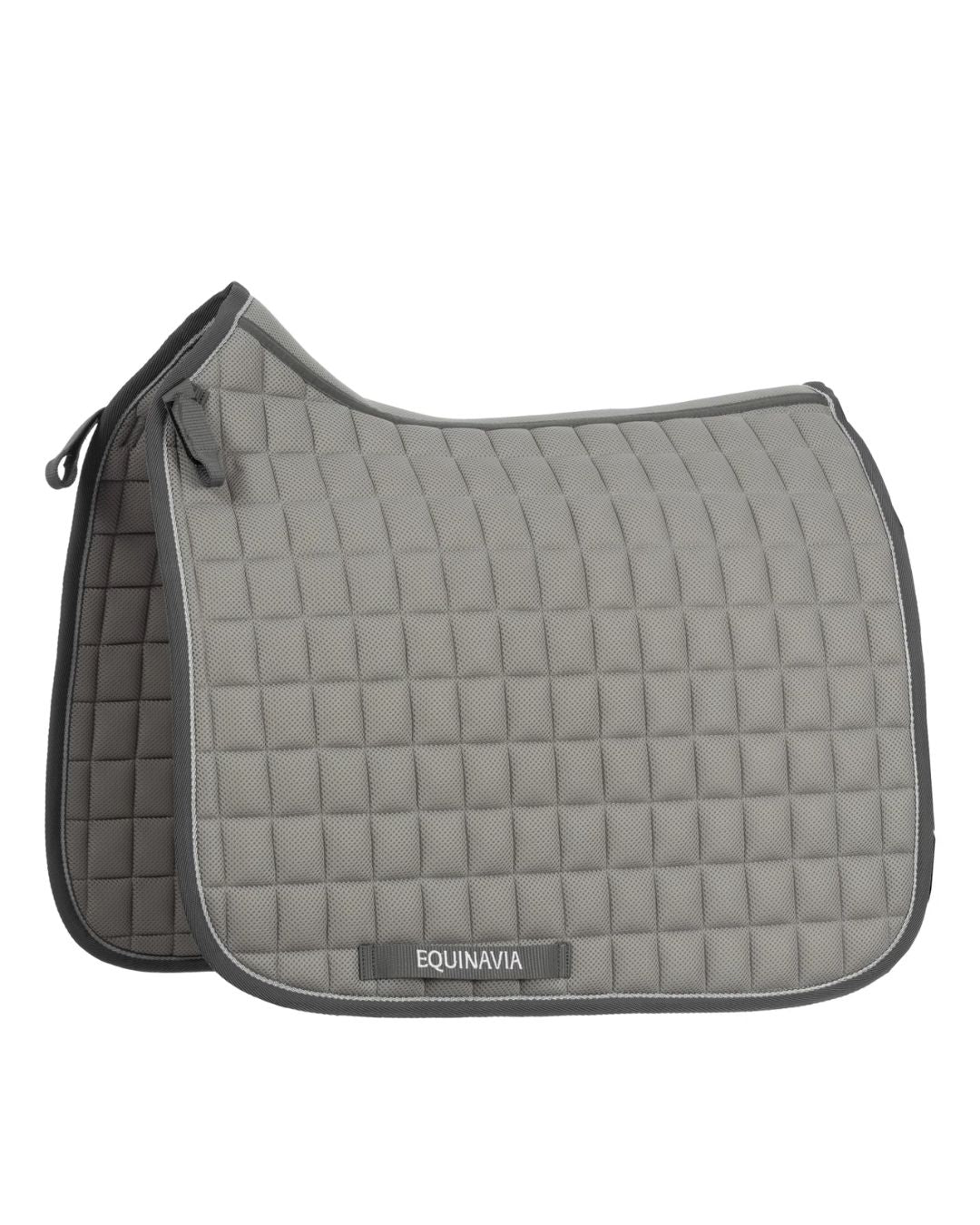 Gray quilted saddle pad with Equinavia branding on a white background