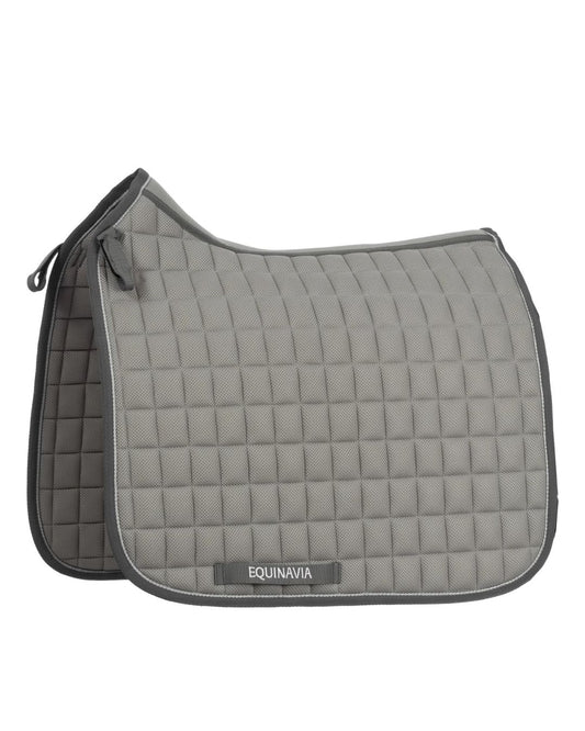 Gray quilted saddle pad with Equinavia branding on a white background