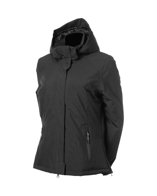 Black jacket with a hood on a white background