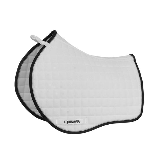 White saddle pad with black border on a white background