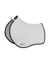 White saddle pad with black border on a white background