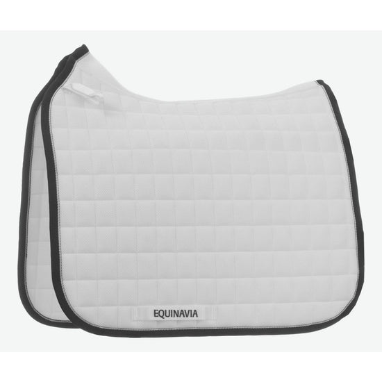 White saddle pad with black border on a white background, featuring the Equinavia brand.