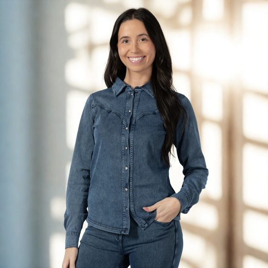 Horze Ulrika Western Stretch Denim Shirt Tops Horze Equestrian - Equestrian Fashion Outfitters