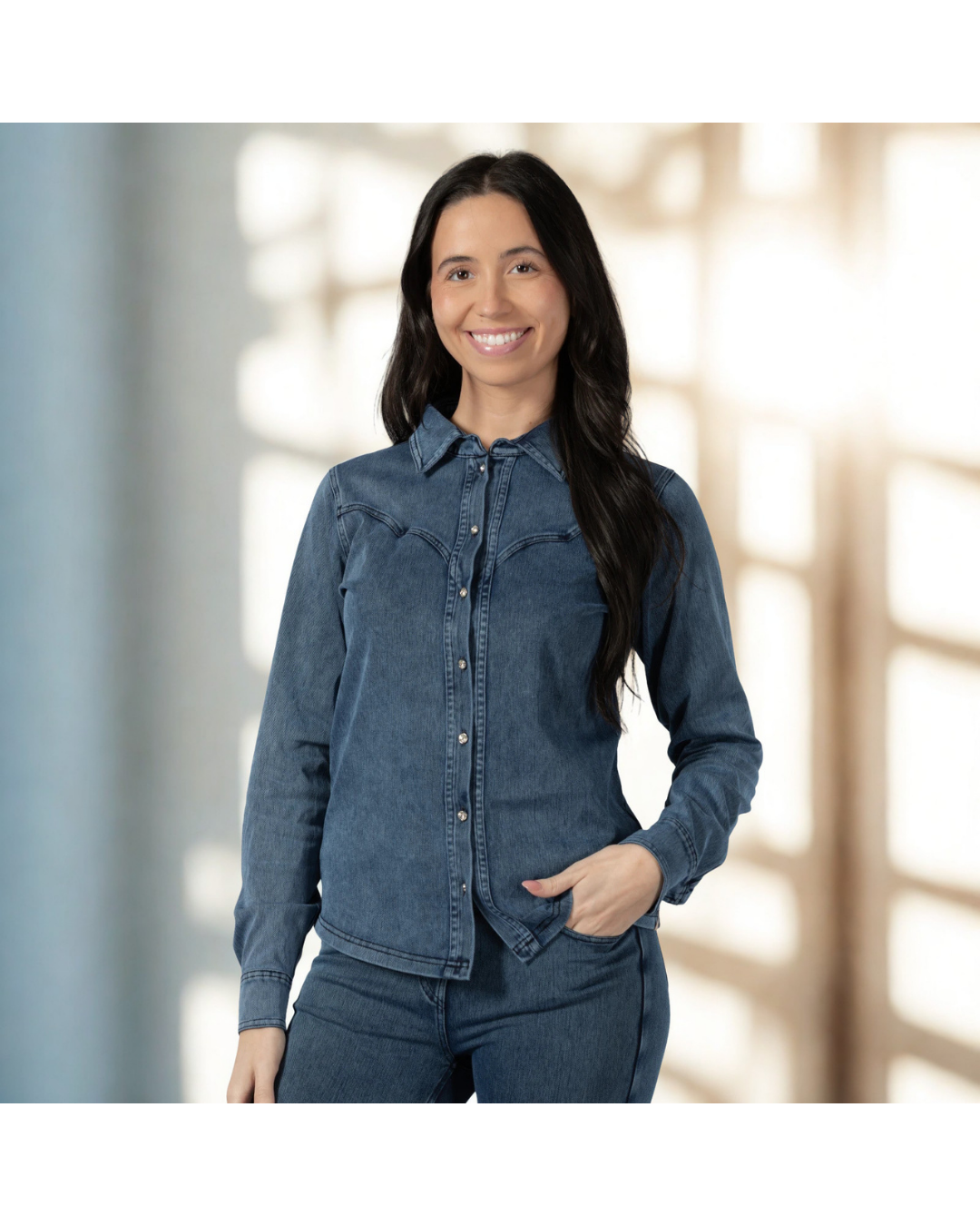 Horze Ulrika Western Stretch Denim Shirt Tops Horze Equestrian - Equestrian Fashion Outfitters