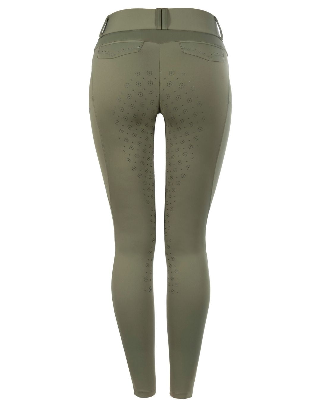 Green riding pants with pattern on a white background