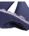 Navy blue lace-trimmed fly veil ear bonnett inserts with 'qhp' branding on a white background equestrian fashion outfitters