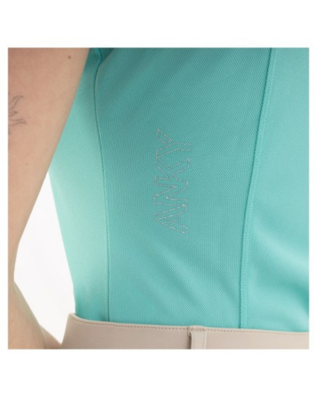 Teal athletic top with a brand logo anky on a white background equestrian fashion outfitters