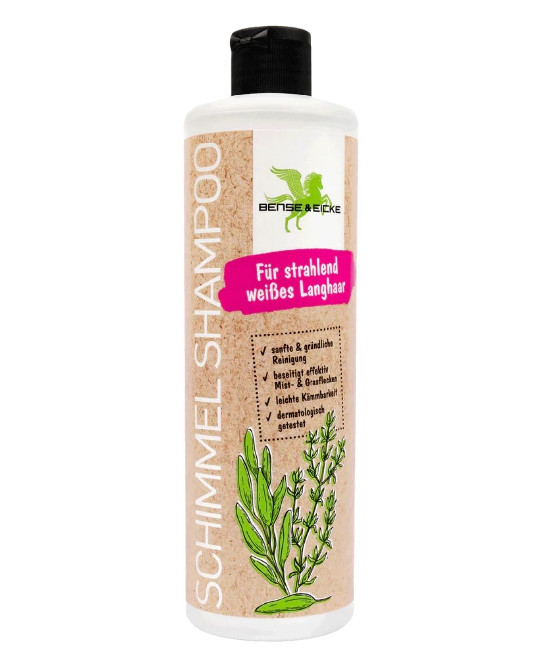 Horse Shampoo bottle with text and branding on a white background