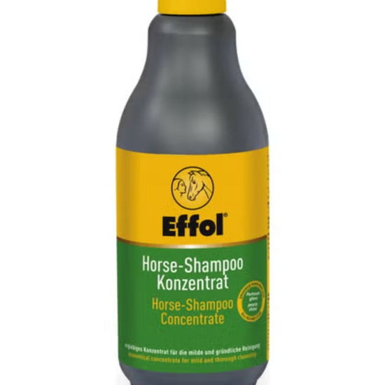 Bottle of Effol horse shampoo concentrate on a white background