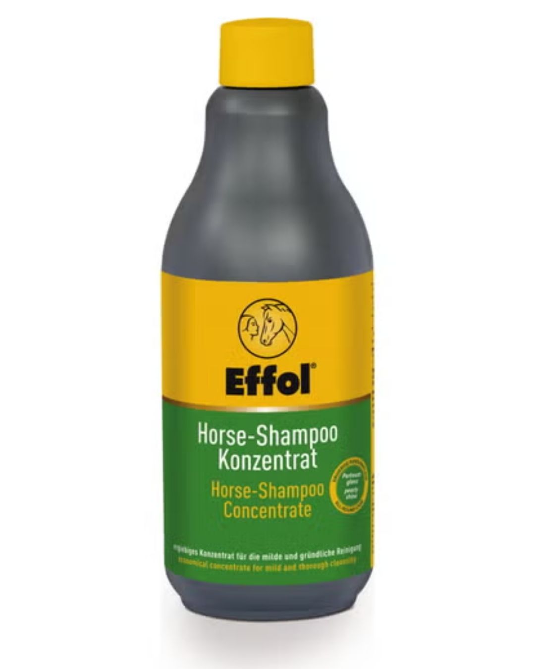 Bottle of Effol horse shampoo concentrate on a white background