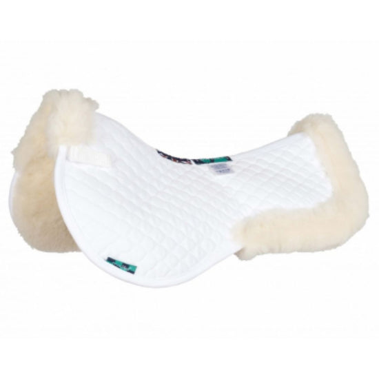 White horse saddle pad with beige sides on a white background
