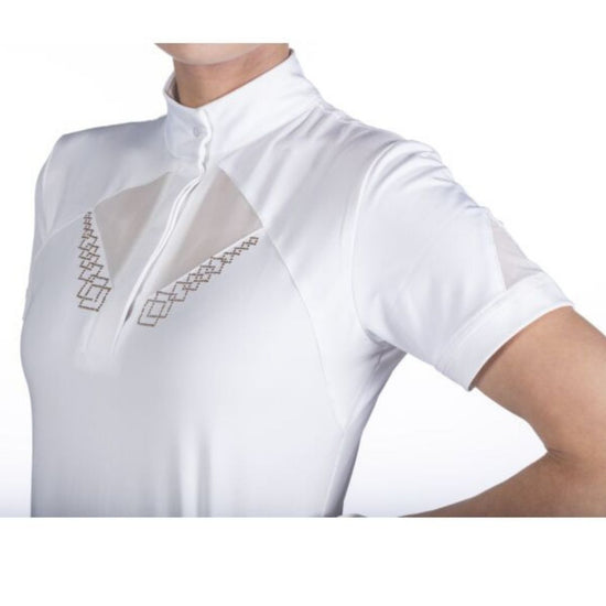 White short-sleeve shirt with decorative elements on a white background Equestrian fashion outfitters