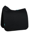 Black quilted saddle pad on a white background