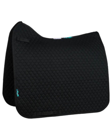 Black quilted saddle pad on a white background
