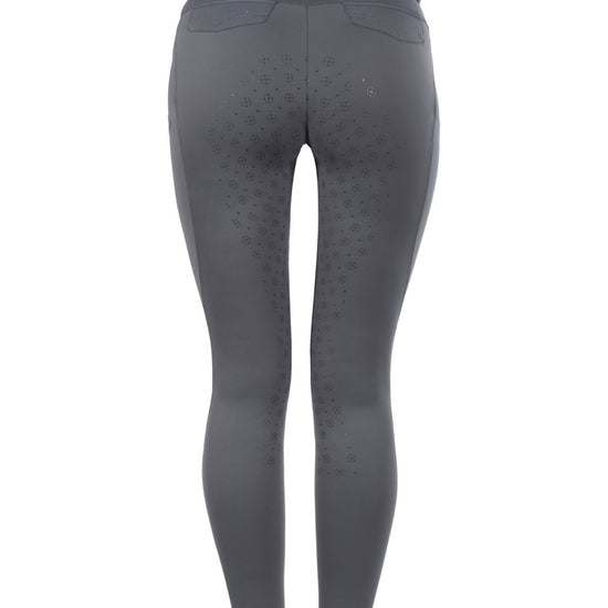 Gray riding pants with patterned design on a white background