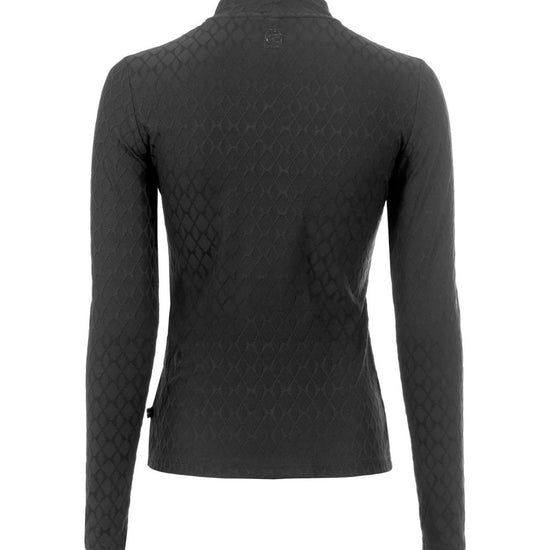 Black quilted turtleneck on a white background