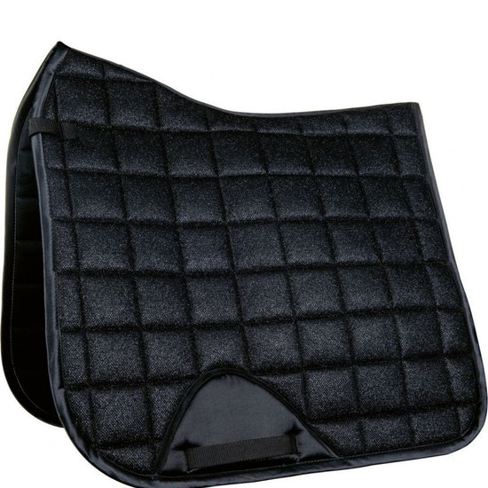 HKM Glitter mesh quilted black saddle pad on a white background